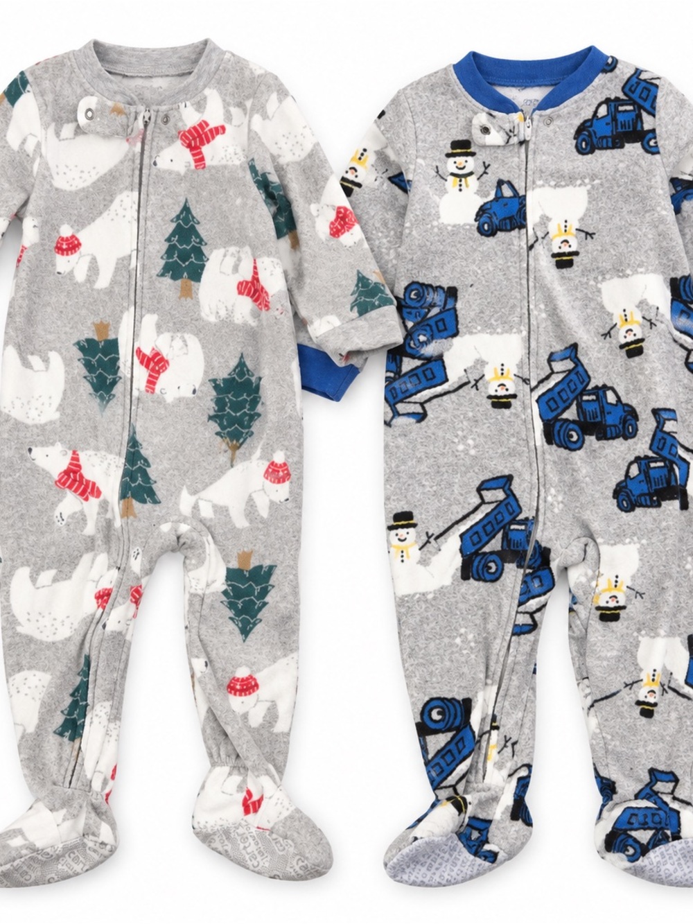 Winter pj’s Carter's Grey Polar Bear & Blue Truck Printed Footed One-Pieces